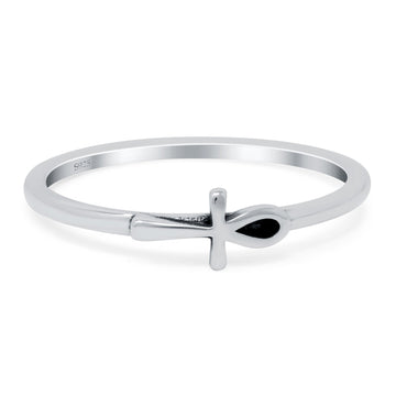Cross Band Oxidized Thumb Ring Solid 925 Sterling Silver (5mm)